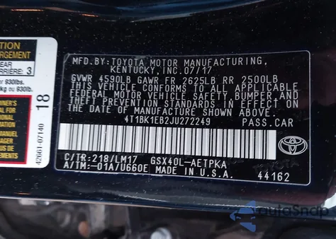 2018 Toyota Avalon Limited из США, поврежденный, VIN 4T1BK1EB2JU272249